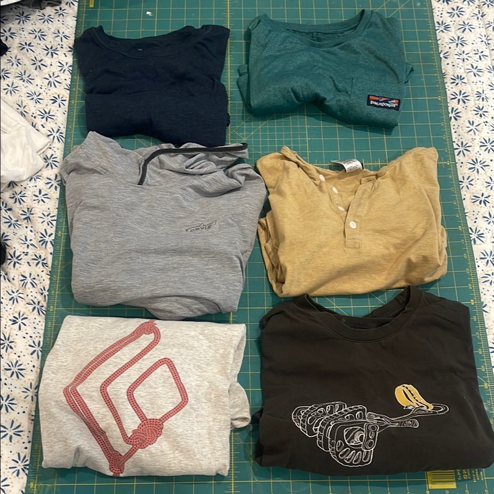 Fjallraven ss | Patagonia ss & ls Henley | Orvis ls hoody | Black Diamond ss x2
